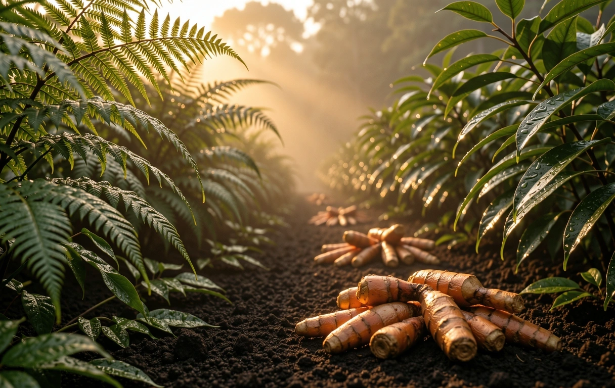 Indonesian botanical landscape at dawn